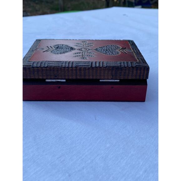 Handmade Polish Folk Art Wooden Trinket Box 3.5 x 5 in. Red Brown Heart Leaf EUC - Picture 4 of 14